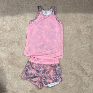 Pink and Gray Athleta Tank and Shorts Set